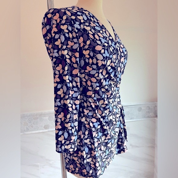 Anne Klein Surplus Faux Wrap Stretch Leaf Print Top Sz S - Picture 4 of 11